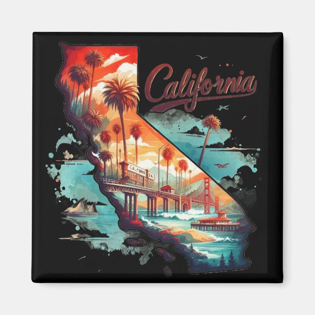 Íman Retro California Map Viagem Souvenir (Frente)