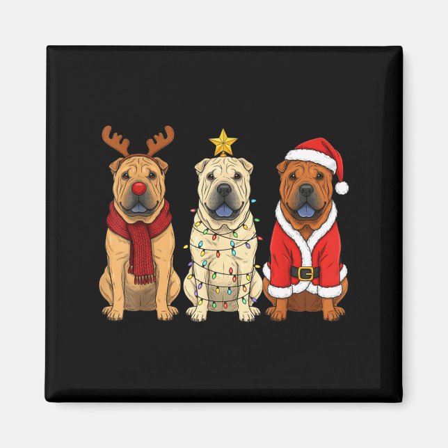 Íman Retro Christmas Shar Pei Santa Reindeer Dog Lover  (Frente)