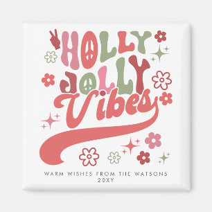 Íman Retro Colorido Groovy Holly Jolly Vibes Feriado