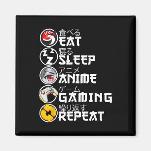 Íman Retro Comer Dormir Anime Jogos Repetir Kawaii Anim