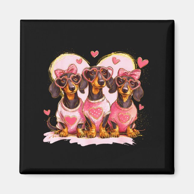 Íman Retro Dachshund With Heart Sungles Valentine's Day (Frente)