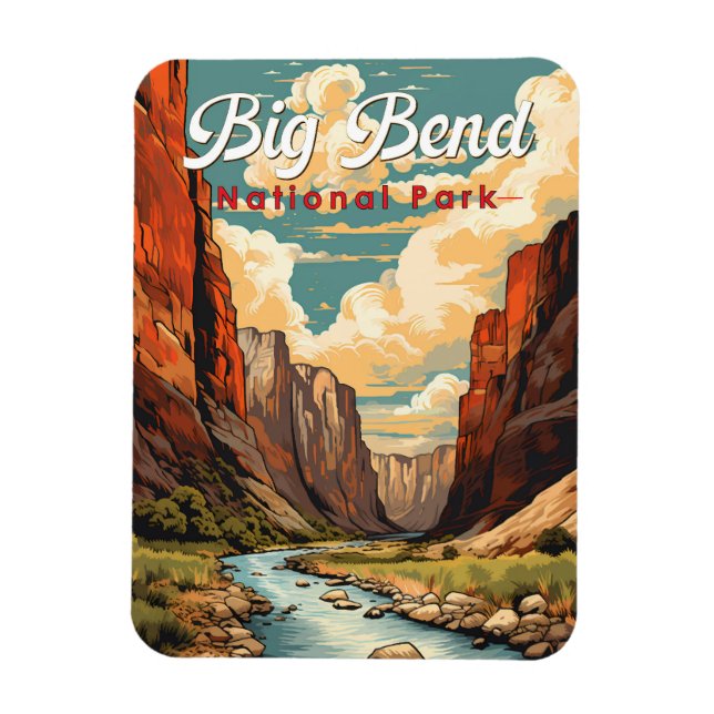 Íman Retro de Ilustração do Parque Nacional Big Bend (Vertical)