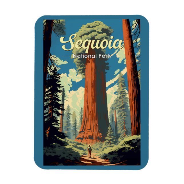 Íman Retro de Ilustração do Parque Nacional Sequoia (Vertical)