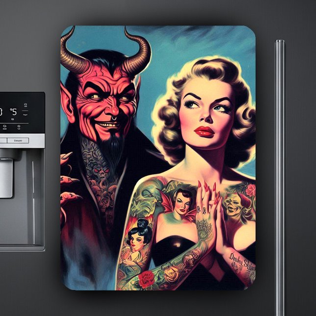Íman Retro Diabólico Tatuado Pin-up (Criador carregado)