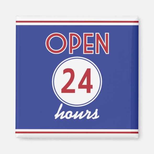 Íman Retro Diner Design Magnet Aberto 24 Horas (Frente)