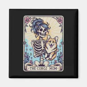 Íman Retro Engraçado Corgi Mãe Tarot Card Skeleton Hall