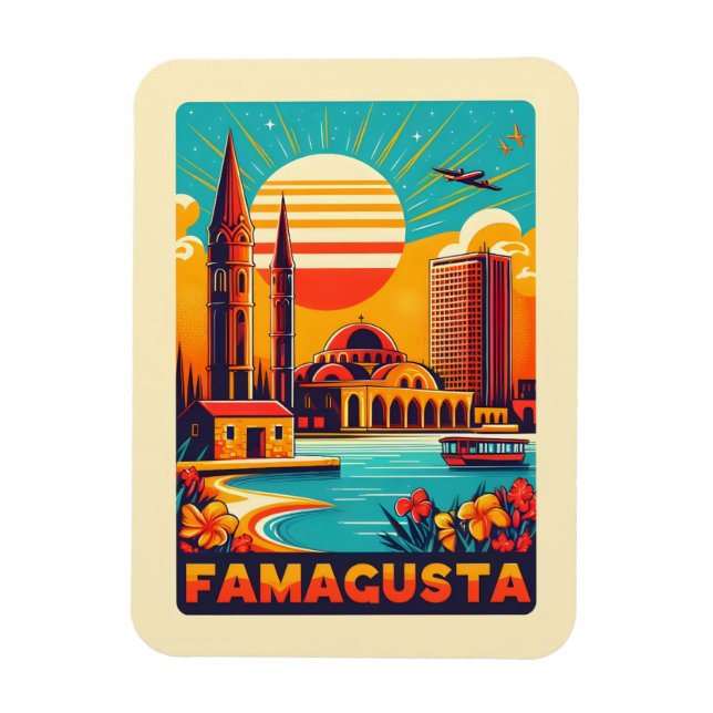 Íman Retro Famagusta Beach Chipre oferece lembranças (Vertical)