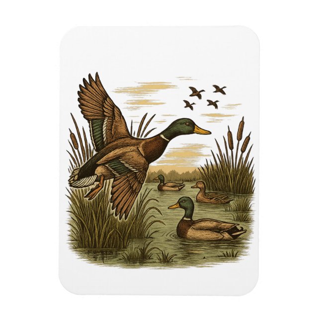 Íman Retro-Flying-Mallard-Duck-Hunting,  (Vertical)
