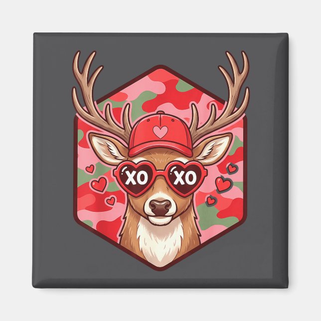 Íman Retro Funny Boys Valentines Day Hunting Deer Camo  (Frente)