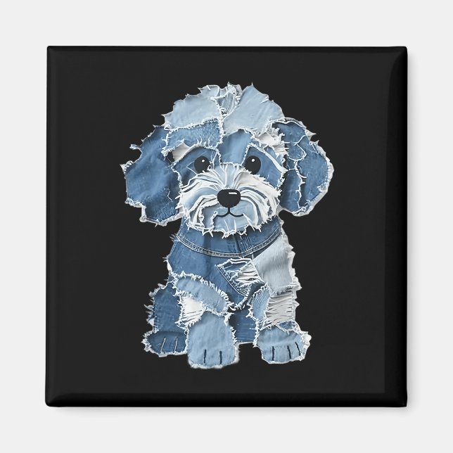Íman Retro Funny Denim Patch Animal Dog Print  (Frente)