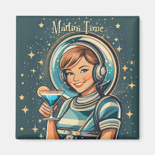 Íman Retro Futurista Garota Astro Tempo de Martini