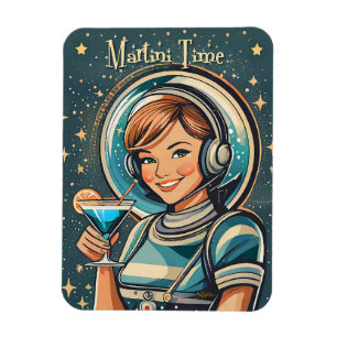 Íman Retro Futurista Hora do Astro Girl Martini