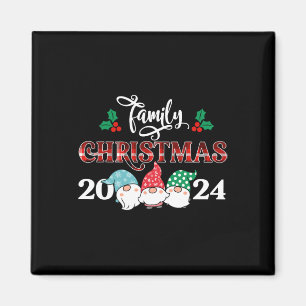 Íman Retro Gnomo Family Natal 2024 Red Xadrez Pajama