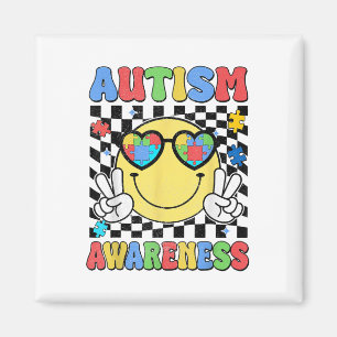 Íman Retro Groovy Autismo Consciência Hippie Smile Face