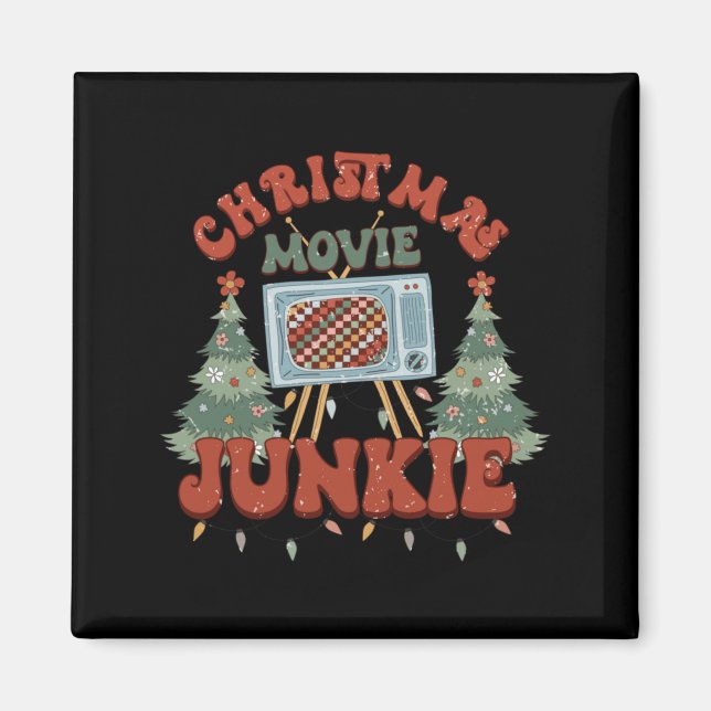 Íman Retro Groovy Christmas Movie Junkie Merry Xmas Tre (Frente)