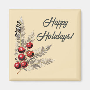 Íman Retro Holly Berries e Evergreen