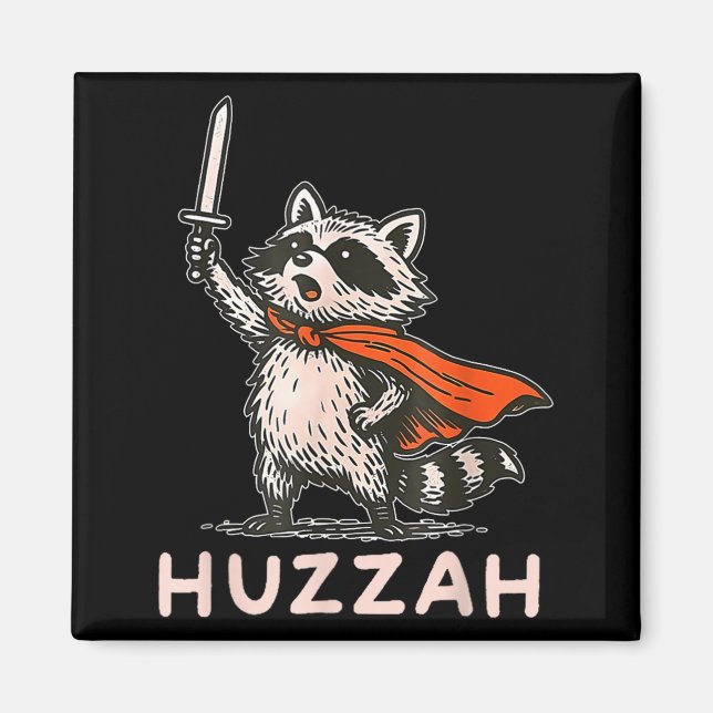 Íman Retro Huzzah Raccoon Knight Funny Sword Meme Quote (Frente)
