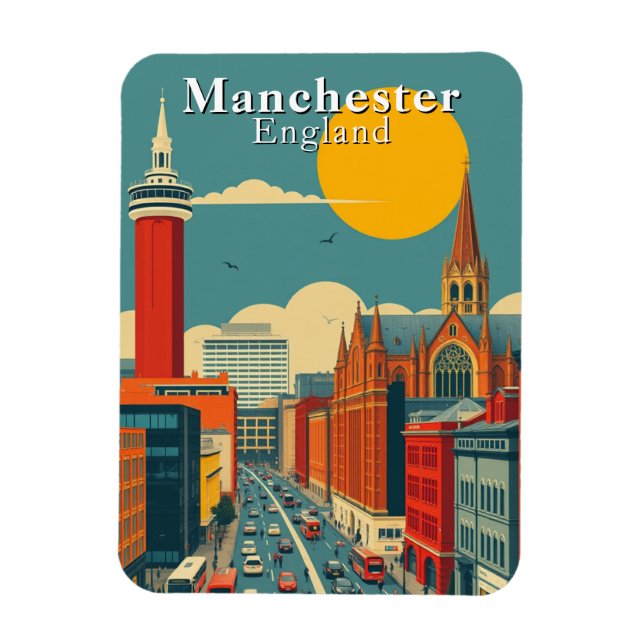 Íman Retro Manchester England Urban Viagem (Vertical)