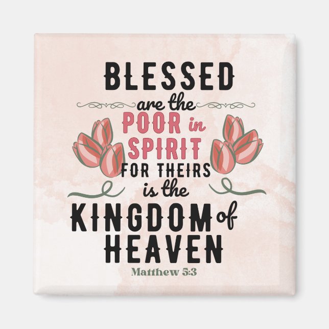 Íman Retro Matthew 5:3 Tulipas Aquarela (Frente)