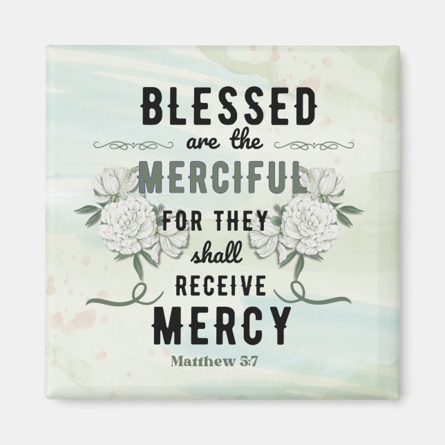 Íman Retro Matthew 5:7 Verso da Bíblia (Frente)