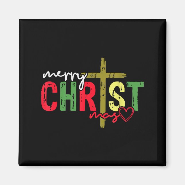 Íman Retro Merry Christmas Cross Christian Jesus Xmas W (Frente)