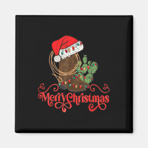 Íman Retro Merry Xmas Santa Hat Cowboy Boots Western Ch