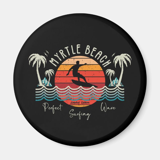 Íman Retro Myrtle Beach Surfing (Frente)