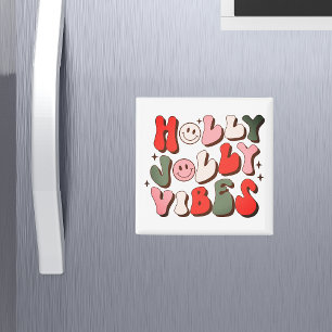 Íman Retro Natal Holly Jolly Vibes Feriados de Trendy
