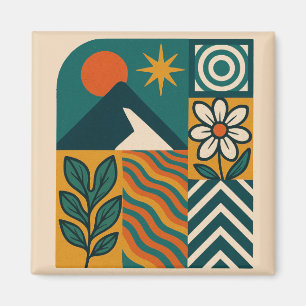 Íman Retro Nature Abstrato Art-Modern Geométrico Floral