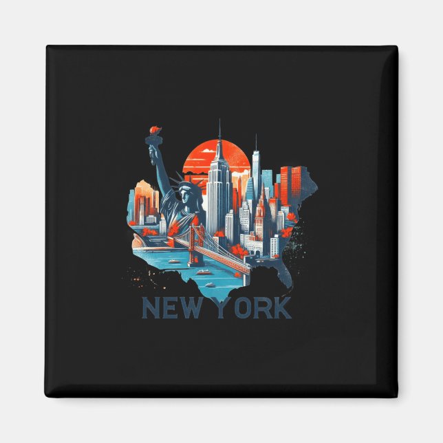 Íman Retro New York Skyline Silhouette  (Frente)