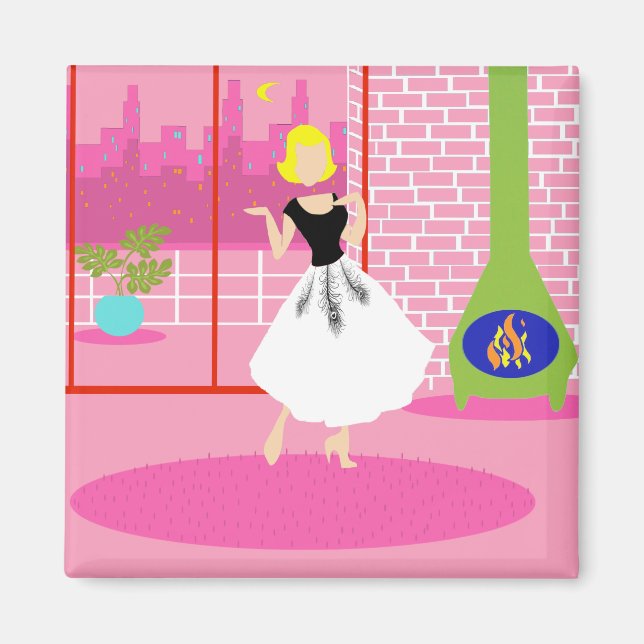 Íman Retro no ímã cor-de-rosa (Frente)