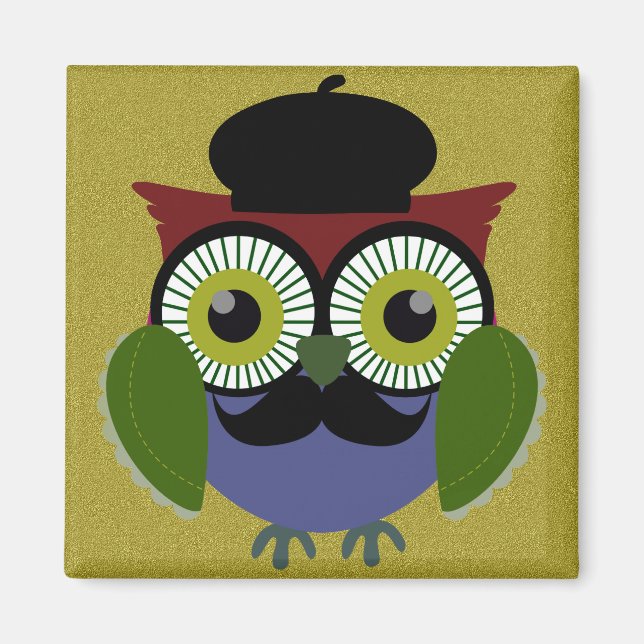 Íman Retro Owl com bigode (Frente)