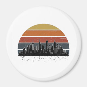Íman Retro Paisagem Urbana da Cidade dos Anos 80 Pôr do