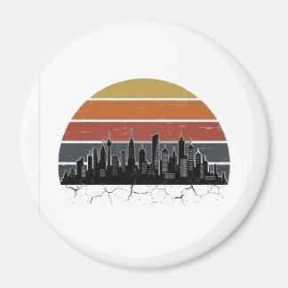 Íman Retro Paisagem Urbana da Cidade dos Anos 80 Pôr do