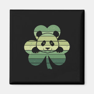 Íman Retro Panda Shamrock Clover Dia de São Patrício Mu