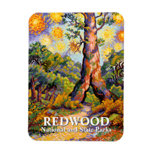 Íman Retro Parque Nacional Redwood Estilo Vibrante Van