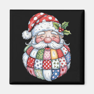 Íman Retro Patchwork Santa Claus Feliz de Natal