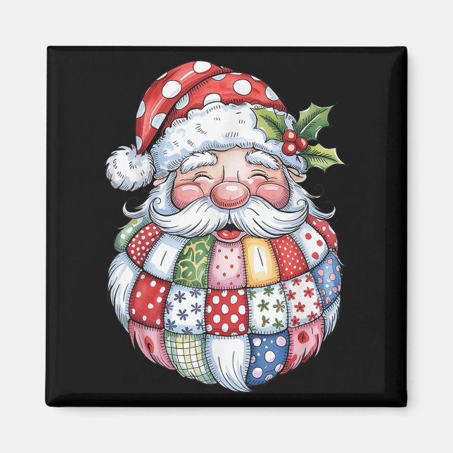 Íman Retro Patchwork Santa Claus Feliz de Natal (Frente)