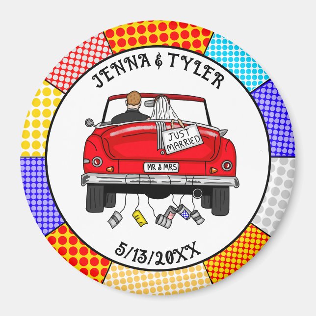 Íman Retro Pop Art Sr. & Sra. | Acabou de casar (Frente)