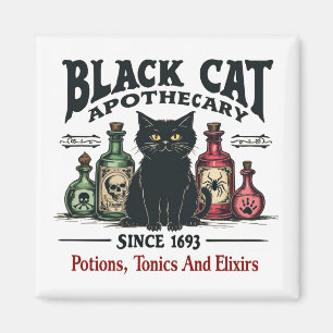 Íman Retro Preto Assustador Gato-Apoteário Witchy Wicca