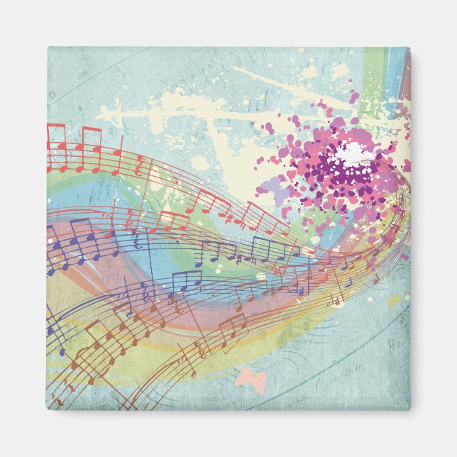 Íman Retro Rainbow e Music Notes em uma Textura Shabby (Frente)