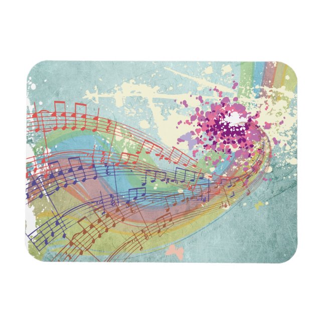 Íman Retro Rainbow e Music Notes em uma Textura Shabby (Horizontal)