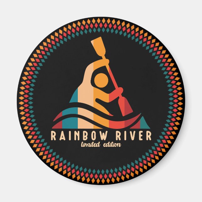 Íman Retro Rainbow River Kayaking (Frente)
