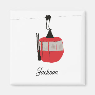 Íman Retro Red Ski Gondola Lift Personalizado
