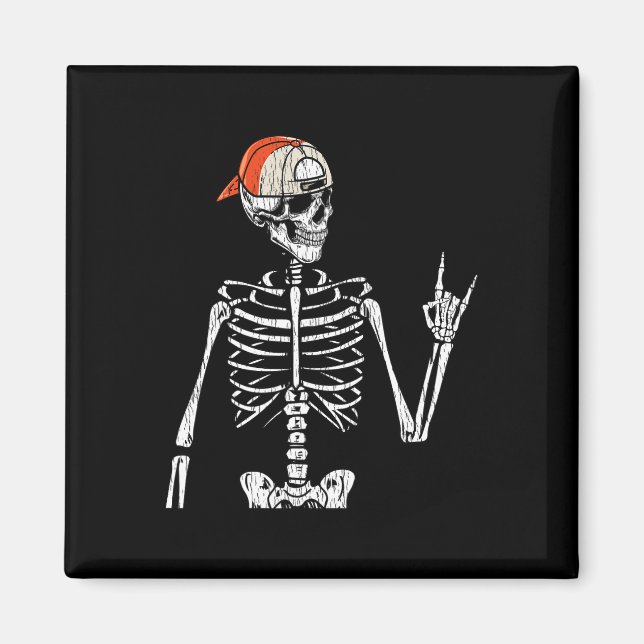 Íman Retro Rocker Skeleton Roda Na Boné Skater Hall (Frente)