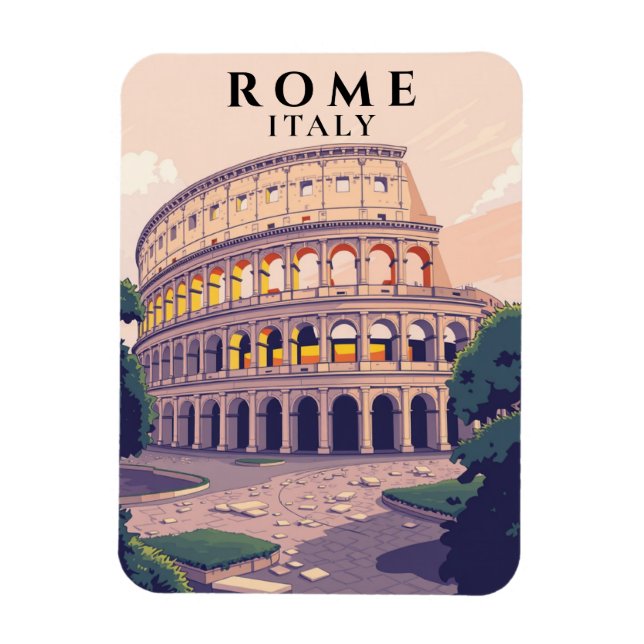 Íman Retro Roma Colosseum Art Souvenir Itália (Vertical)