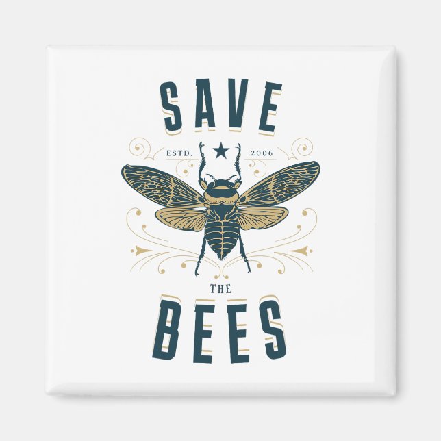 Íman Retro Salve As Abelhas Apiary Shirt Beekeeper Ear (Frente)