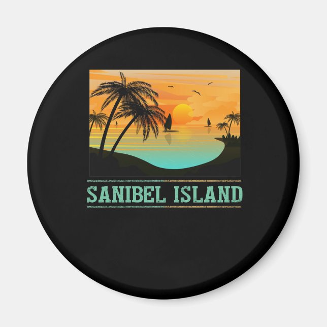 Íman Retro Sanibel Island Florida Tropical Sunset Beach (Frente)