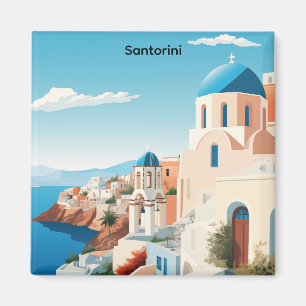 Íman Retro Santorini Grécia Mediterrâneo Azul e Branco 
