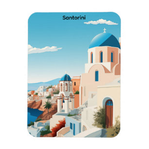 Íman Retro Santorini Grécia Mediterrâneo Azul e Branco 